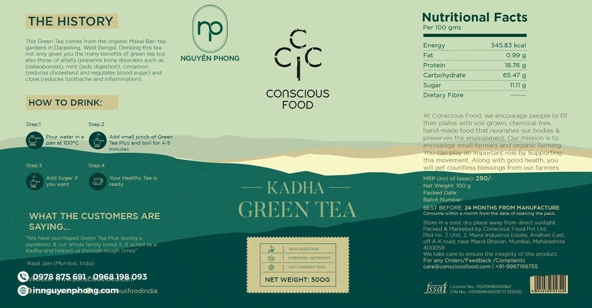 Mẫu tem nhãn bột trà xanh phong cách bản địa